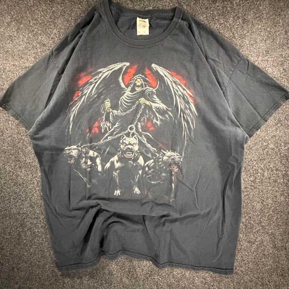 Vintage Fruit of the Loom Grim Reaper Hell Hounds Graphic T Shirt Mens 2XL Black